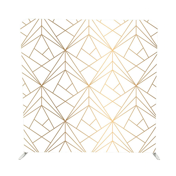 Gold geometric stretch pillow backdrop on an aluminium stand
