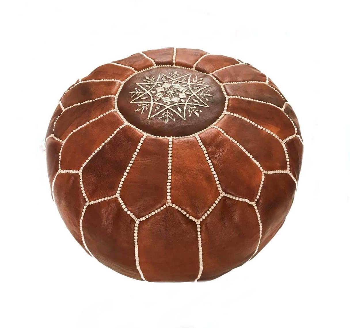 Brown Leather Pouffe The Hourglass House