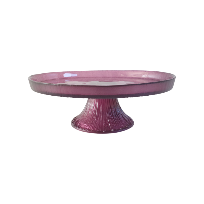 Glass plum purple cake stand for hire in Brisbane